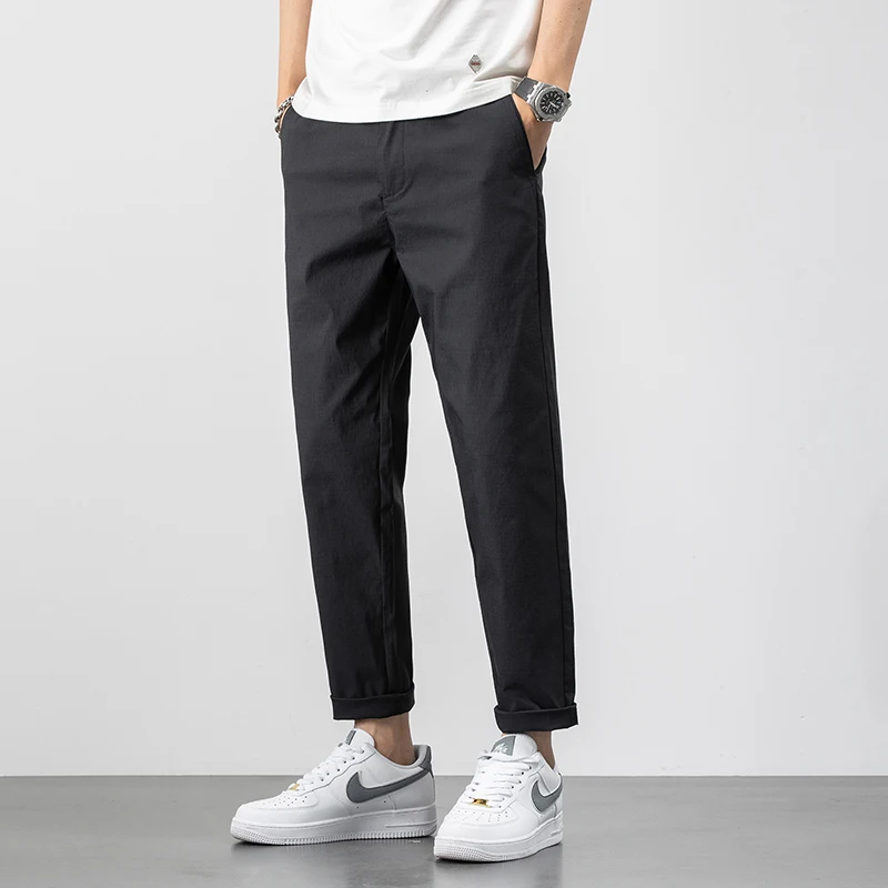 Mens Flat-Front Ankle-Length Dress Pants Slim Fit Cropped Trousers – MOGU  SUIT