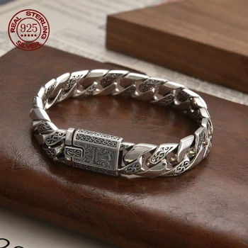 Factory Price Tang Grass Pattern S925 Sterling Silver Punk Motorcycle Bracelet Fashion Couple Boyfriend Jewelry Creativity Gift