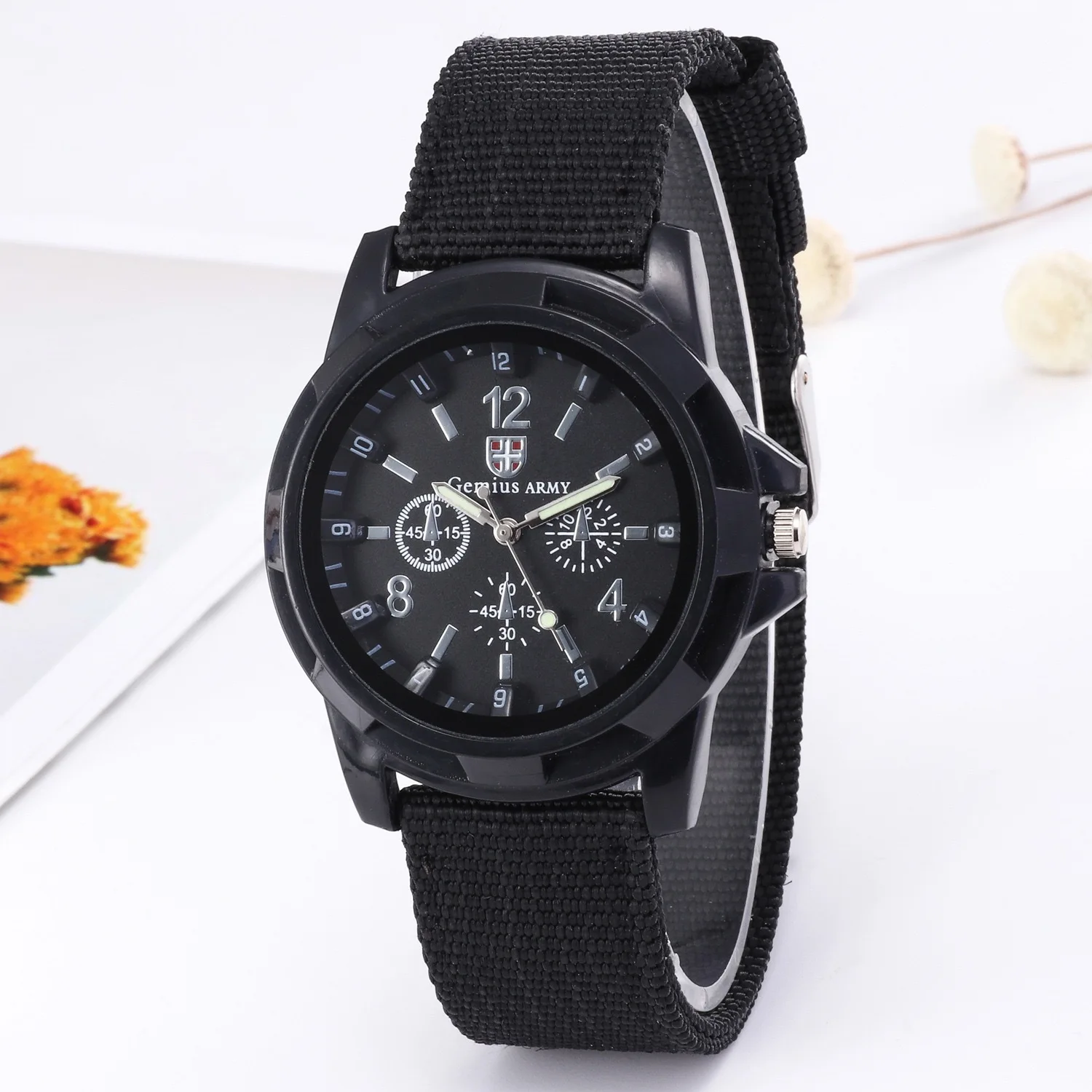 Men's watch woven canvas strap men's three eyed quartz watch
