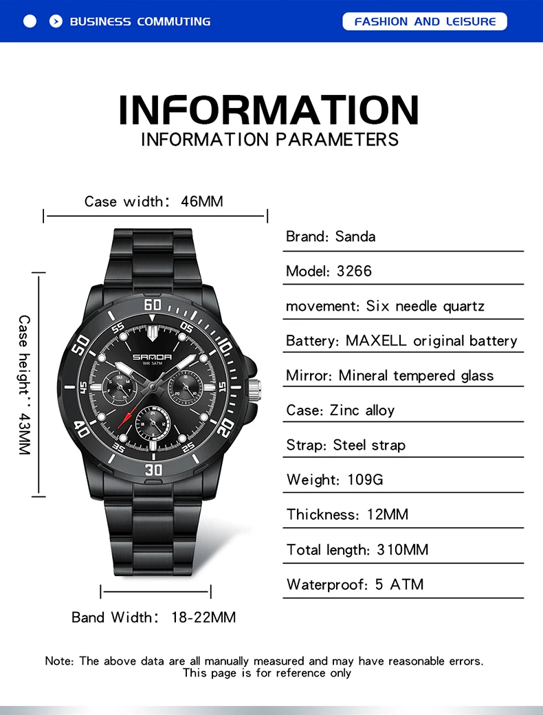 SANDA 2025 New Men's Electronic Watch Large Dial Multifunctional