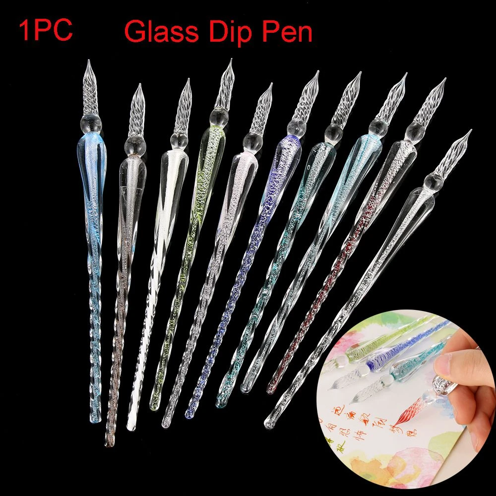 1 Pc 0.7mm Glass Drip Filling Ink Fountain Pen Crystal Penholder