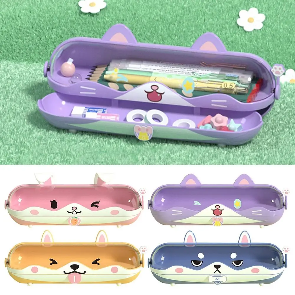 

School Supplies Multifunctional Cartoon Transparent Pen Bag Stationery Pen Bag Large Capacity Student Pencil Case