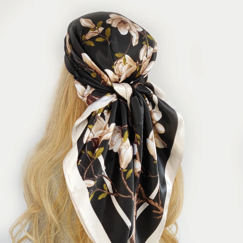 Foulard quadrato 90 Toile de Jouy Palms iviera Twill di seta bianco