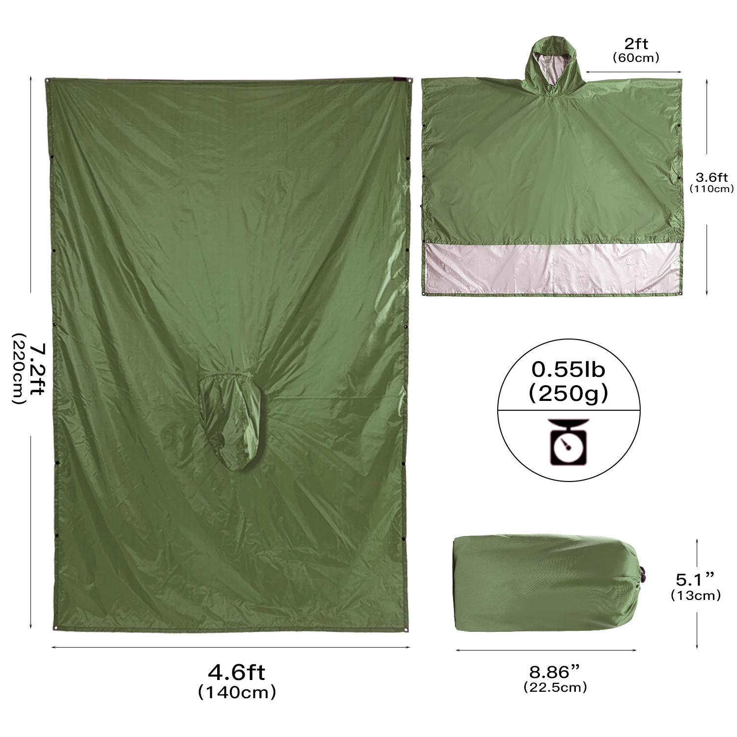 Portable Multifunctional 3 In 1 Rain Coat Hiking Camping Raincoat Poncho Mat Awning Durable Outdoor Activity Rain Gear Supplie waterproof raincoat