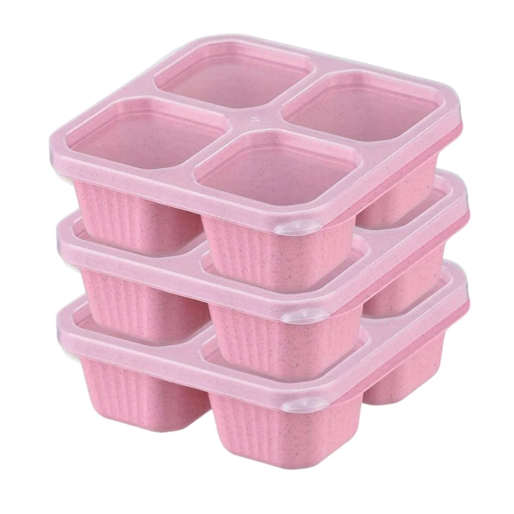 Set of 3 Reusable 4-Compartment Bento Snack Containers with Lids - Durable, BPA-Free Lunch Boxes for School, Work, and Travel