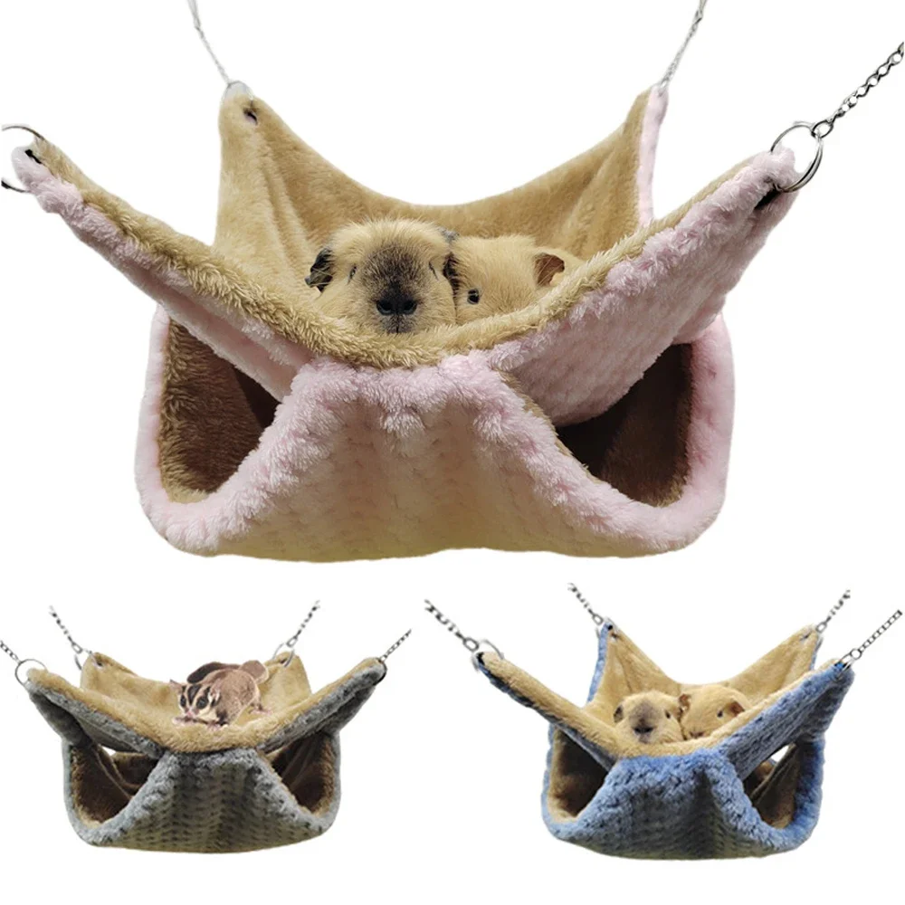 Autumn Winter Warm Hammock Bed Double Thick Plush Bed for Hamster Guinea Pig House Nest Sleep Bag Cage Hanging Bed Pet Supplies - Image 5