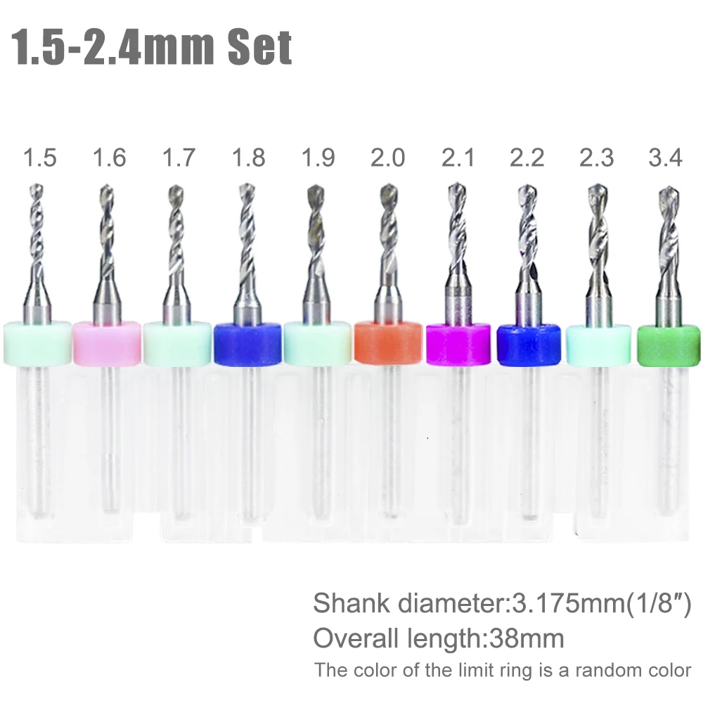 Precision Carbide Drill Bit Set for Circuit Boards - 10 Piece 0.1-1.2mm Range