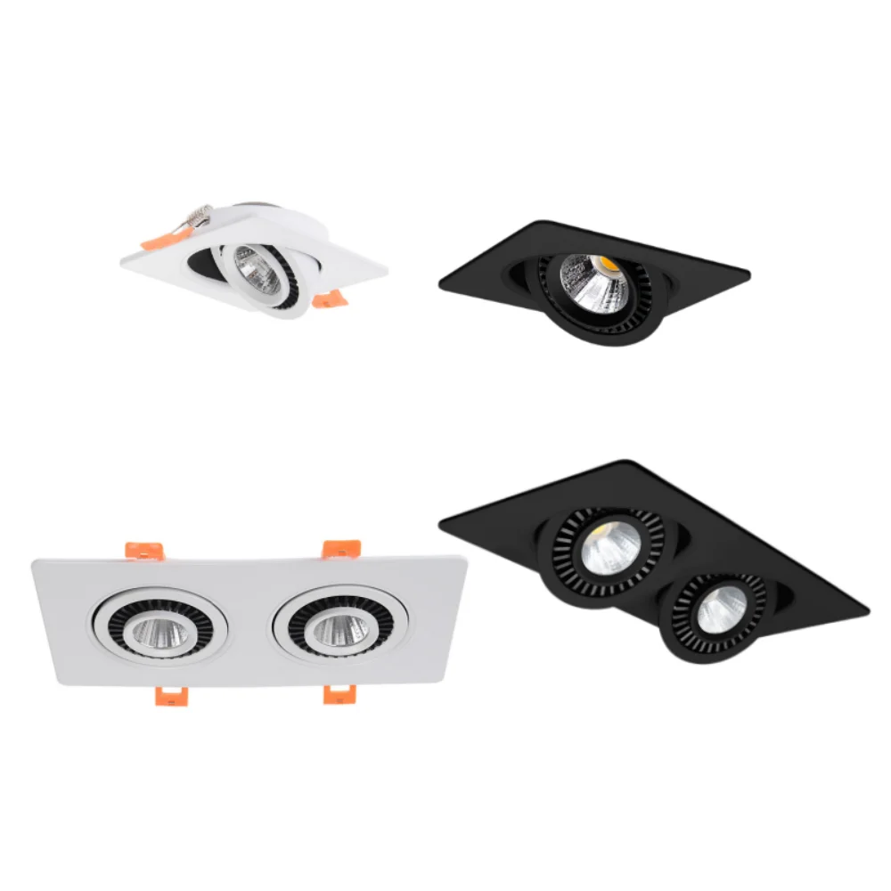 Quadrate Recessed LED Downlight 360&deg; Rotation 7W9W12W/ 14W 18W 24W COB SpotLight Dimmable Ceiling Lamp AC85-265V Indoor Lighting