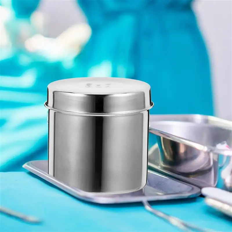 12cm Stainless Steel Cotton Can Barrel Laboratory Instruments Tools Storage Tank With Cover Round Box
