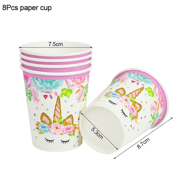 1Set Rainbow Unicorn Balloon 32 inch Number Foil Balloons 1st Kids Unicorn Theme Birthday Party Decorations Baby Shower Globos 8pcs paper cup