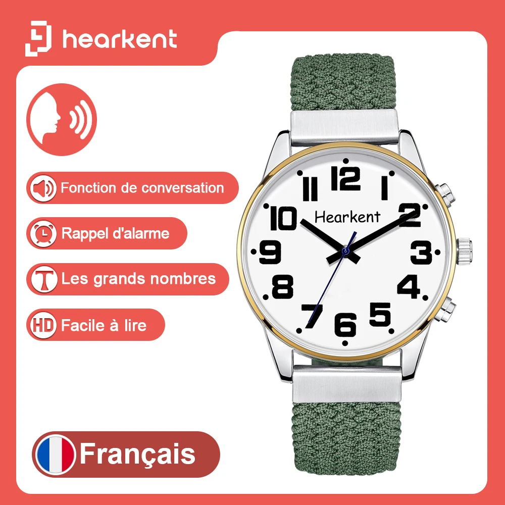 Heartkent Talking Watch for blond Men French One-touch Chimme Alarm Quartz Watches for Visually repaid otherwise loudspeaker Watch