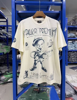 Vintage Summer New 266SS YPS Pattern Printed Washed High Street Short Sleeve Comfortable Hip Hop Casual Loose T-shirt Men 1