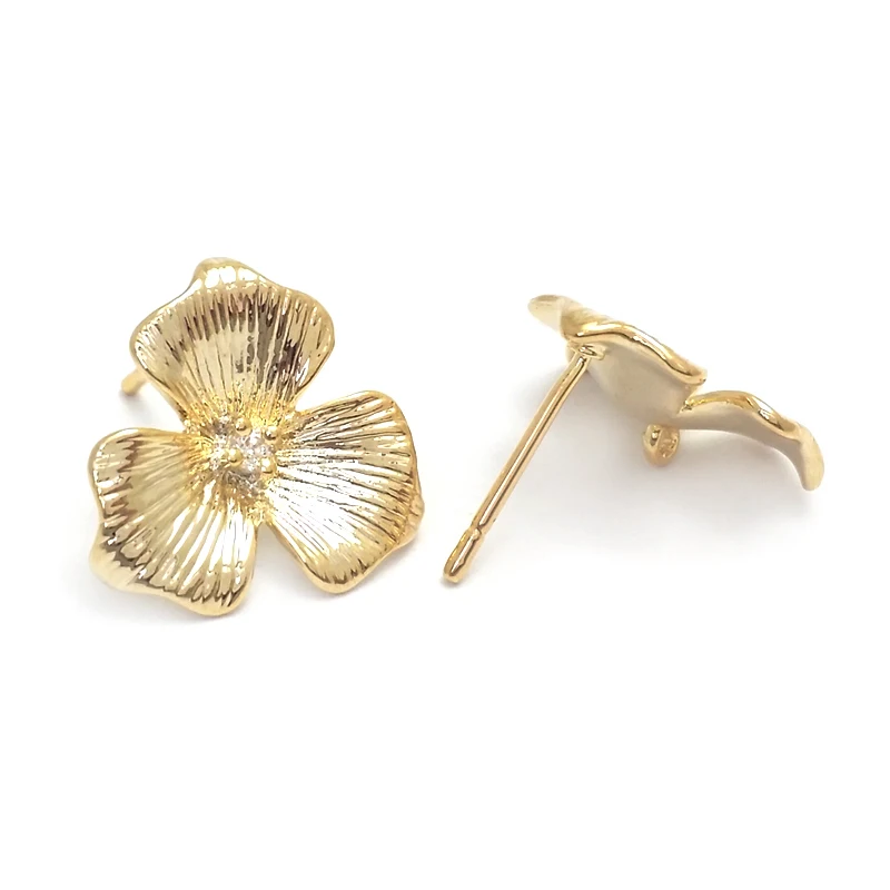 18K Gold Color Brass Zircon Flower Stud Earrings Pins Earrings High Quality Diy Jewelry Making Earrings Accessories for Women