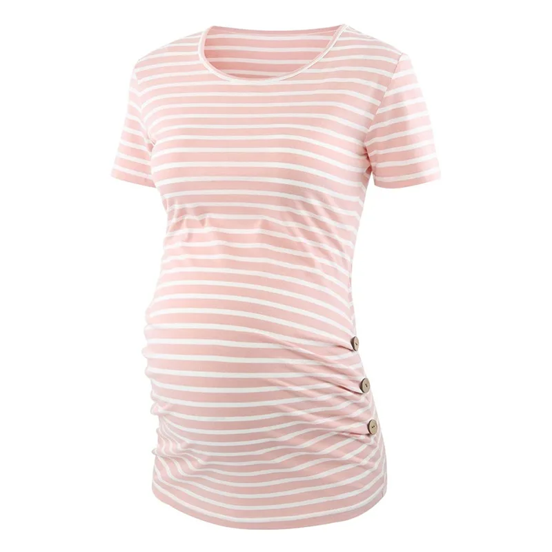 Maternity T-Shirt Top Casual Women Short Sleeve Round Neck Pregnancy Stripe Shirts Summer Solid Pregnant T Shirt Comfort Tee women summer t shirts 2021 casual t shirt sexy off shoulder tops ruffles short sleeve cross solid v neck ladies loose top tees