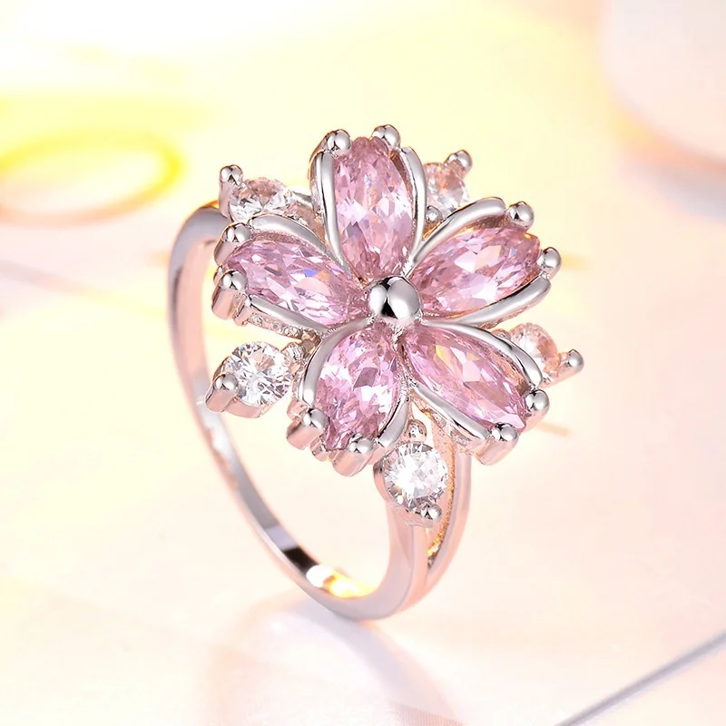 Engagement Rings Elegant Fashion Sakura Princess Engagement Rings Bridal Jewelry Romantic Sakura Zircon Ladies Rings Party Gifts Pink engagement rings zircon rings fashion rings fashion ring finger rings