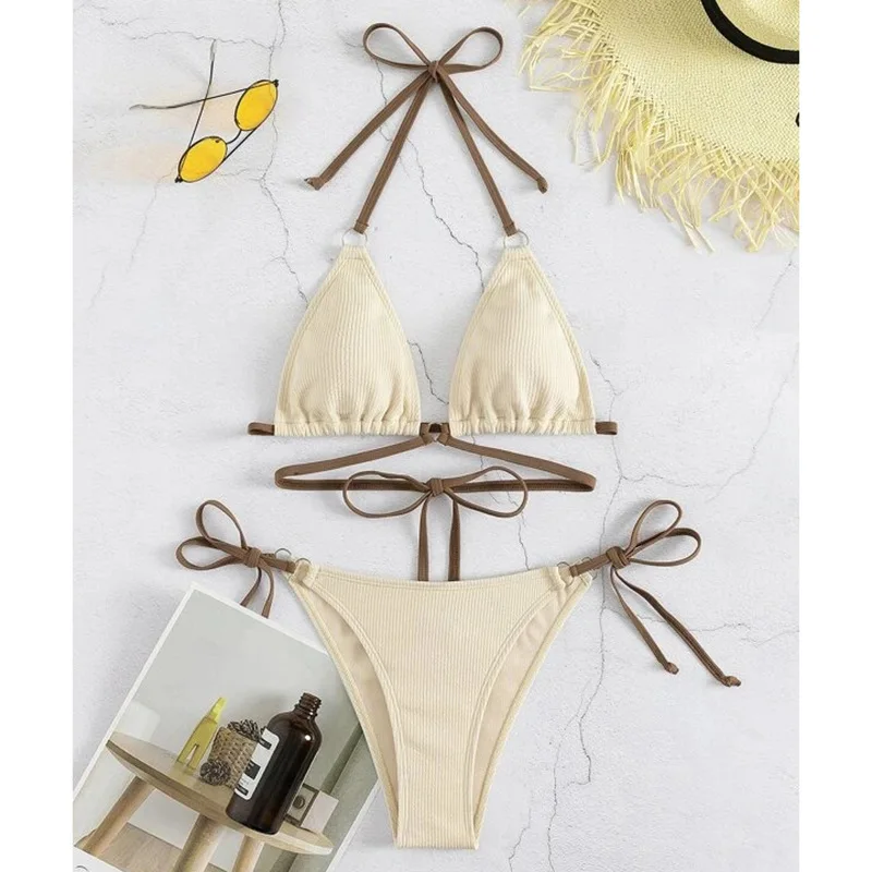 

Women's Halter Floral Triangle Tie Side Bikini Swimsuit