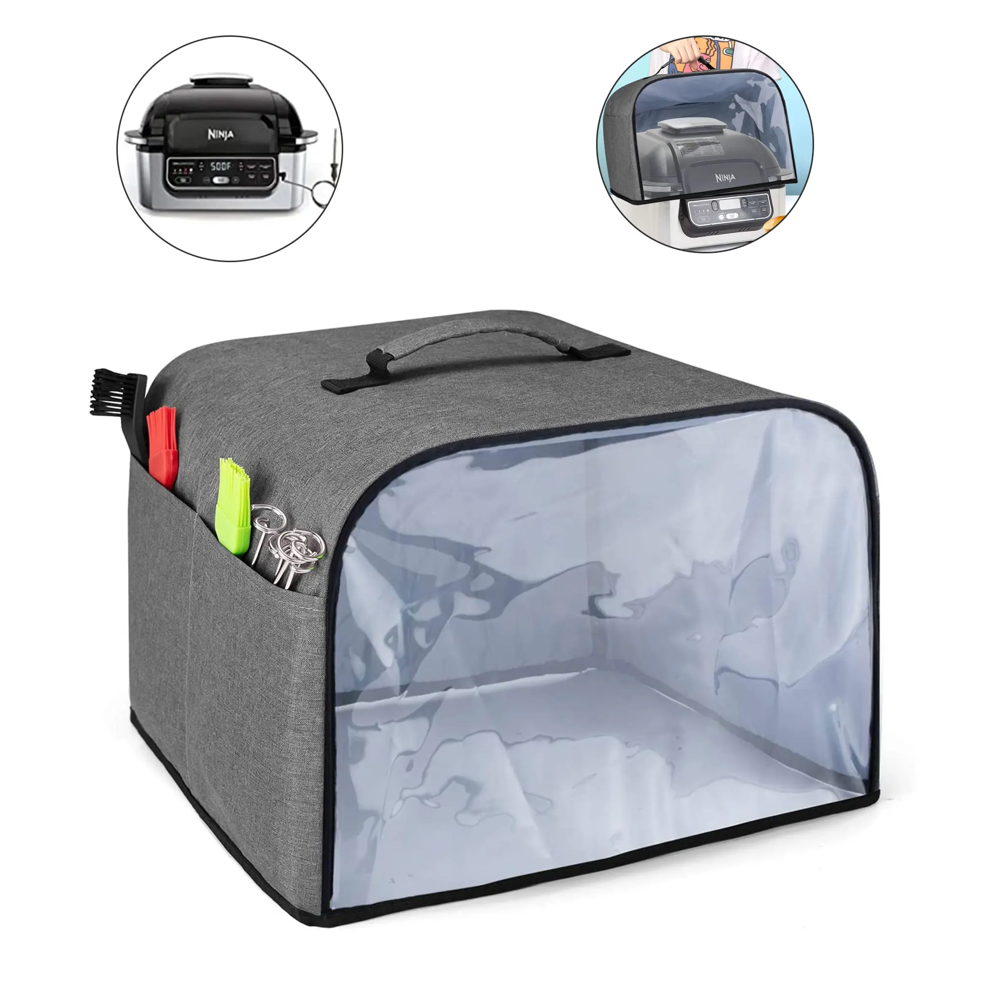 Grill Cover Waterproof Clear Front Panel Dust Storage Pockets Indoor For Ninja Foodi Grill AG300 AG301 AG302 AG400