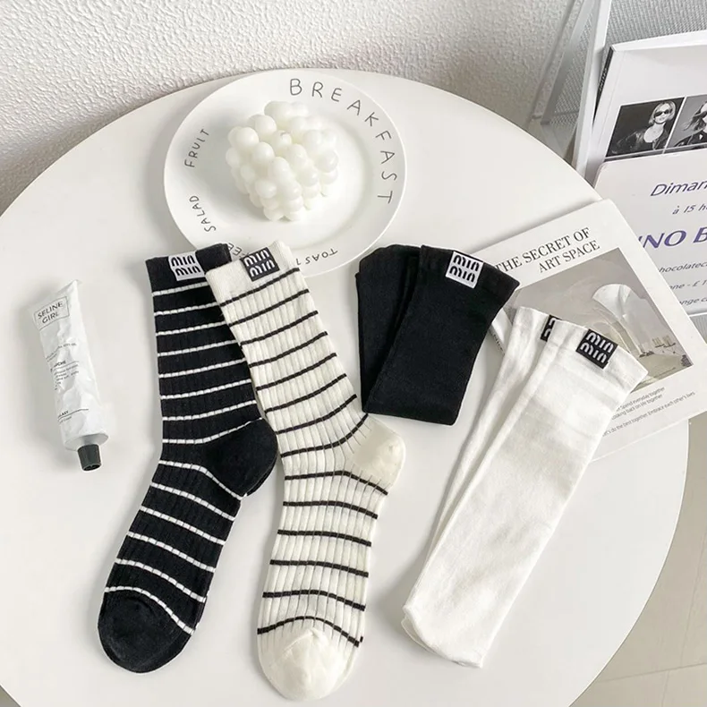 Description Picture 2 of itemThinsocks For Women Striped Printed Japanese Korean Style Fashion Thin Loose Middle Tube Summer Socks Luxury Solid Color MinMin