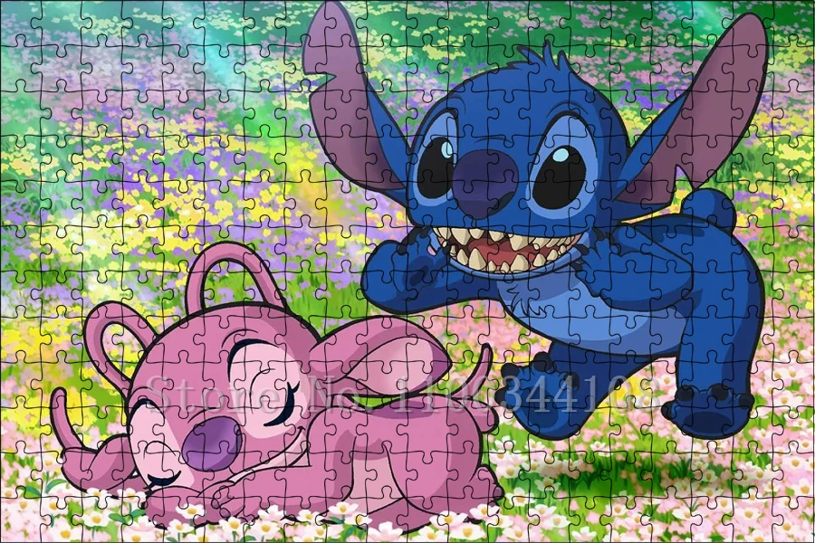 Disney Lilo & Stitch Puzzle Cartoon Movies 300/500/1000 Pcs Jigsaw Puzzles Children Games Educational Toys Adults Decompressing Jigsaw Puzzles Educational Puzzles