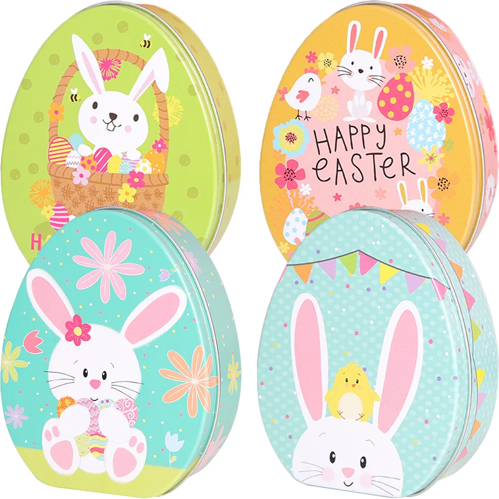 

4 Pcs Easter Egg Candy Box Cookie Tins with Lids Snack Containers Treat Boxes for Decorate