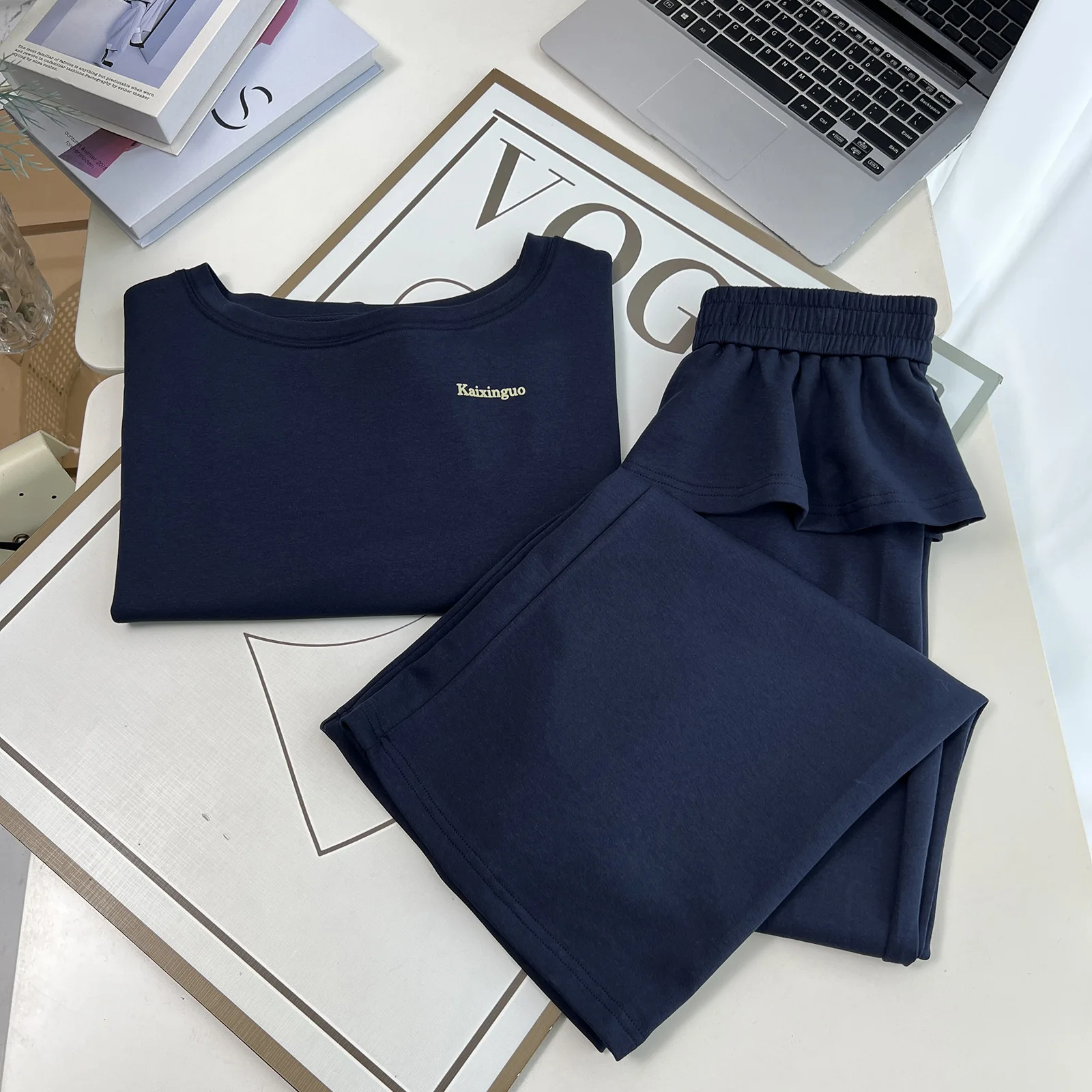 XXXXL Fashion Plus Size Women's Sets 2025 Autumn New Style Navy Blue Hoodie And Trousers Two Pieces Set