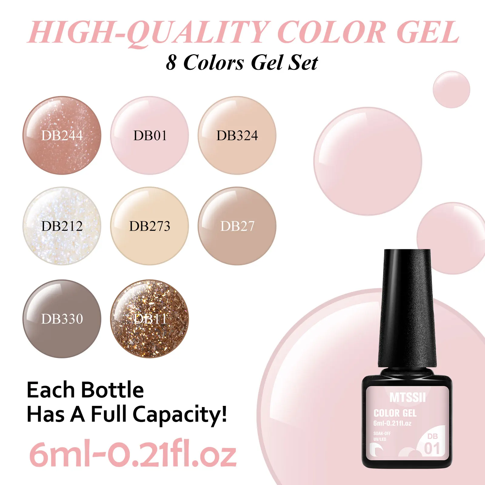 6PCS/SET 6ml Grey Color Glitter Nail Gel Set, UV Gel Nail Varnish Kit Soak Off UV LED Gel Semi-Permanent Nail Gel Set 3