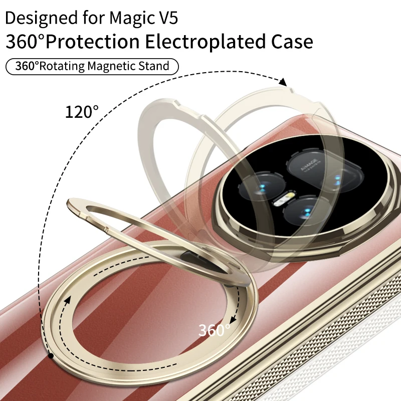 Enhanced Product Title:  
Electroplated Transparent MagSafe Case with Magnetic Rotating Ring Holder and Folding Hinge Featuring Tempered Film Cover