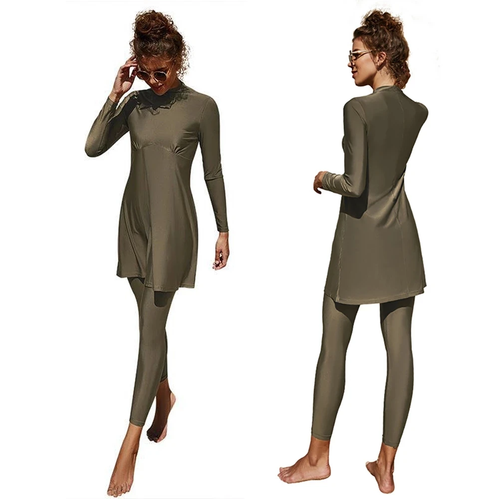 Summer Burkini Muslim Swimwear Two Piece Women Plus Size Quick Dry Long Sleeve Swimsuit Conservative Beach