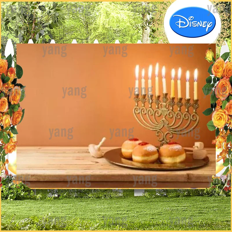 

Laeacco Happy Rosh Hashanah Hanukkah Festivals Candle Menorah Party Poster Bread Photo Background Photography Backdrops Banner