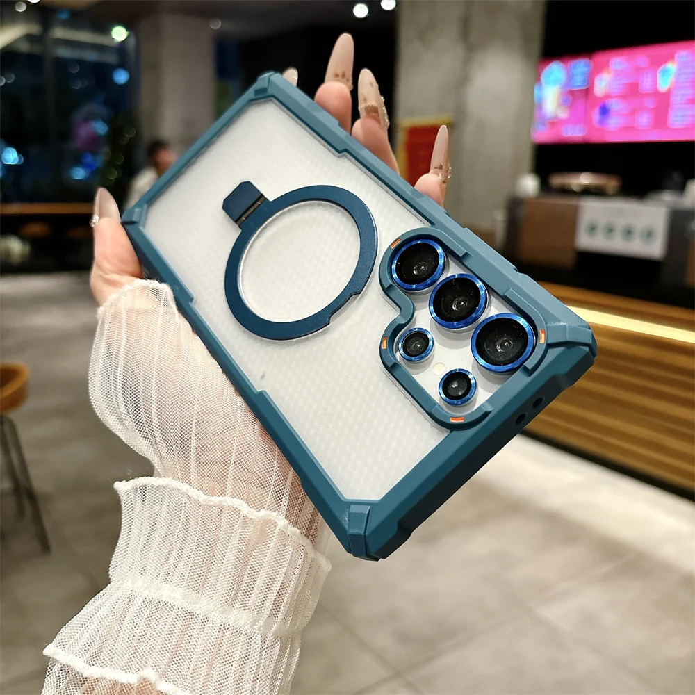 Magnetic Ring Folding Stand Phone Case with Dual Layer Protection and Shockproof Armor Back Cover