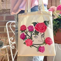 Large Capacity Canvas Shopping Bags DIY Painting Pattern Handbag Folding Eco-friendly Cotton Tote Bags 2