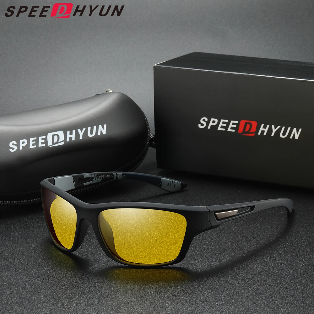 SPEEDHYUN 초경량 편광 선글라스, 남성 패션, 스포츠 랩 스타일 안경, 남성 사이클링 여행 안경, UV400