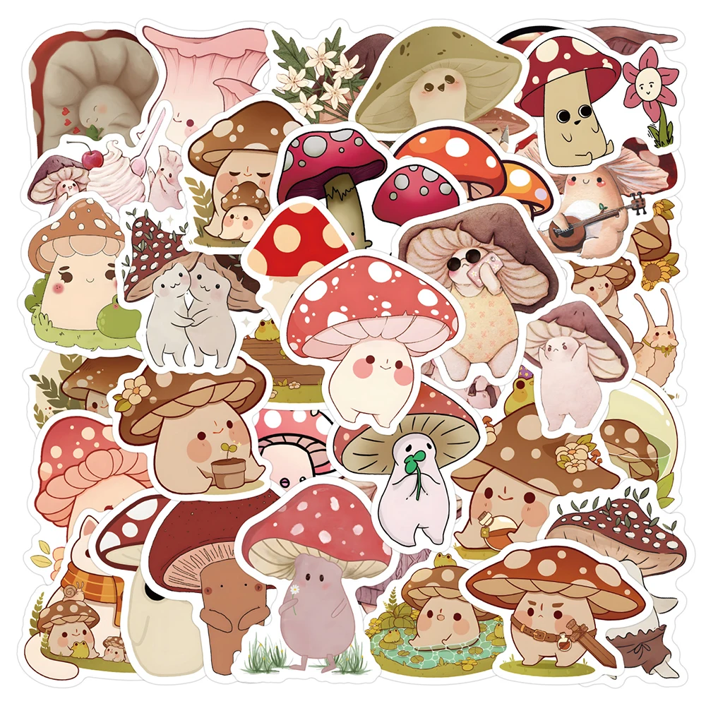 

10/30/60PCS Retro Cartoon Mushroom Decoration Stickers for Kids DIY Notebook Laptop Bike Car Waterproof Cute Sticker Wholesale