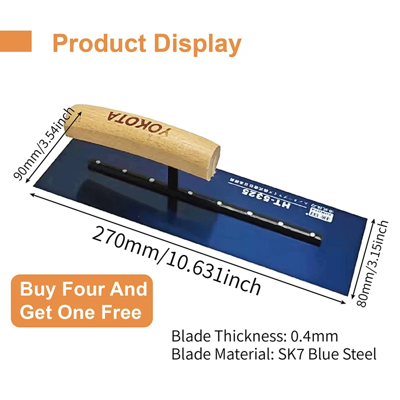 Finishing Trowel Masonry Construction Tools 27cm Blue Steel For Concrete Cement Applying Putty Wall Construction Home Decorating 5