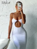 Hollow Out Backless Midi Sexy Dress WoSleeveless Summer Whitees Bodycon Spaghtti Strap