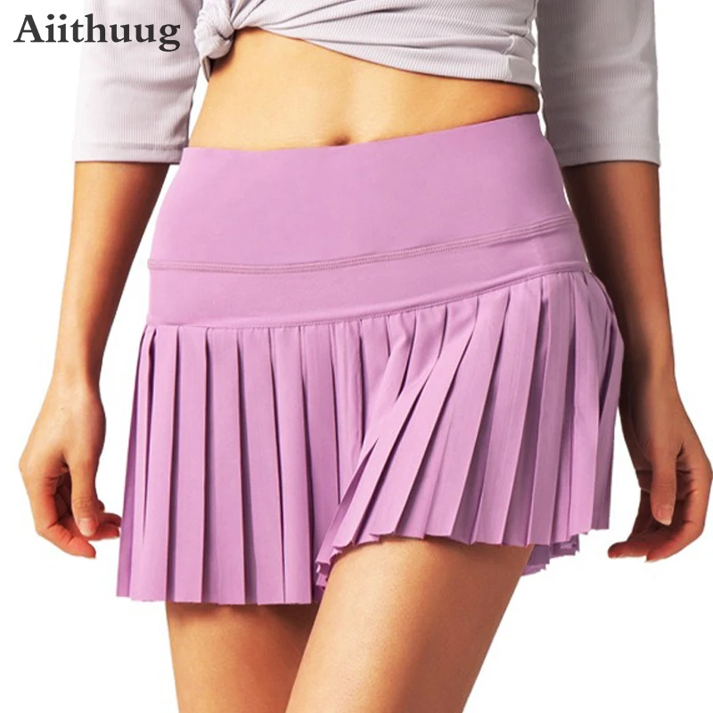 

Aiithuug Pleated Yoga Skirt Fake Two Pieces With Pocket Tennis Skirts Women's High Waisted Soft Elastic Athletic Gym Golf Skorts