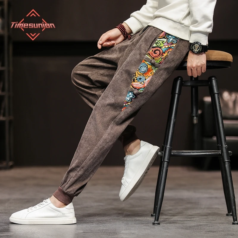 

Spring Autumn Fashion Plus Size Casual Pants Men Clothing Corduroy Pants Patchwork Harem Trousers Oversized Harajuku Joggers