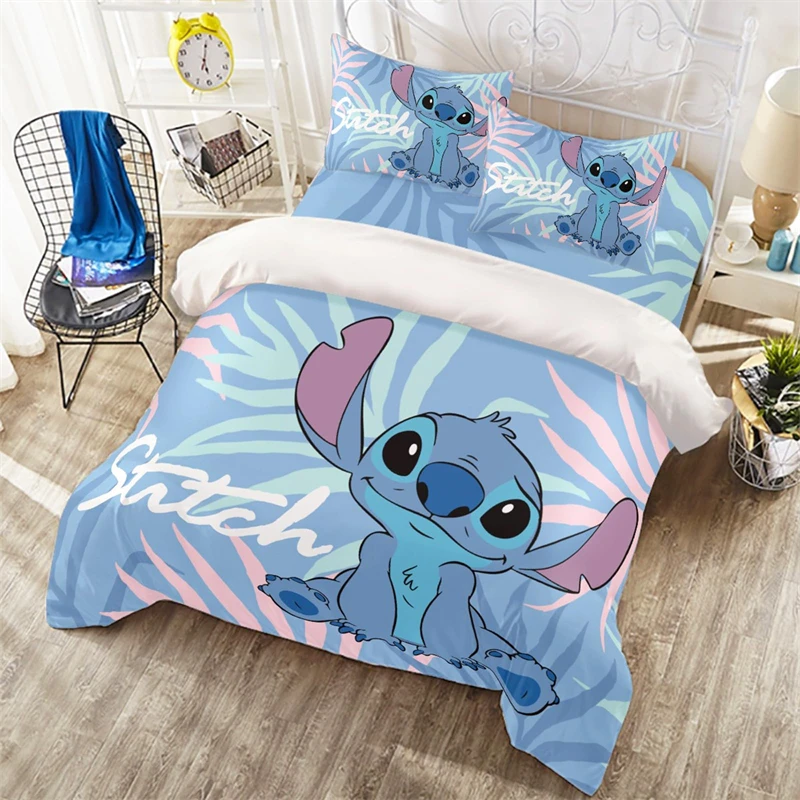 Bett bezug Stich niedlichen Cartoon Kinder Bett bezug leichte 3D-Druck Anime Bettwäsche-Set, 2/3 Stück Bettwäsche-Set für Kinder Erwachsene