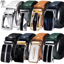 

Hi-Tie High Quality Brown Blue White Green Black Leather Mens Belts Automatic Buckles Waistband Dress Jeans Belt Straps for Men
