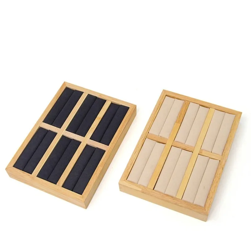 Wooden Fashion Jewelry Ring Display Stand Organizer Slot Tray Retail Shop Cufflinks Earring Bangle Wedge Holder Storage Showcase