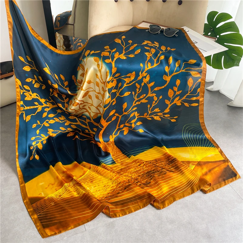 2023 Designer Silk Scarf Square Classical Women Large Shawl Headband Sunscreen Bandana Wrap Hijabs 110cm*110cm Headscarf Foulard