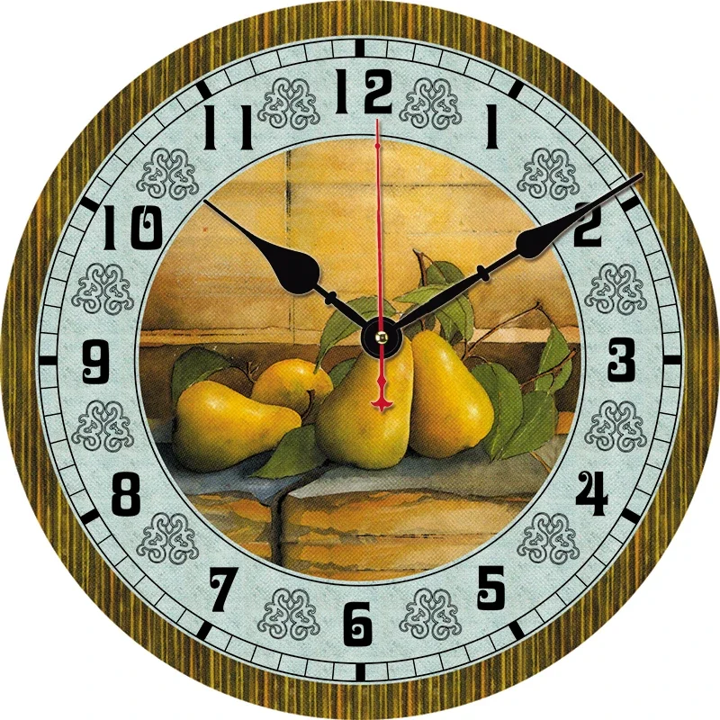 

Винтажные круглые Настенные часы с изображением растений, фруктов, для кухни, большие декоративные настенные часы для столового, ресторана, кафе, бесшумные, не тикающие, хороший подарок