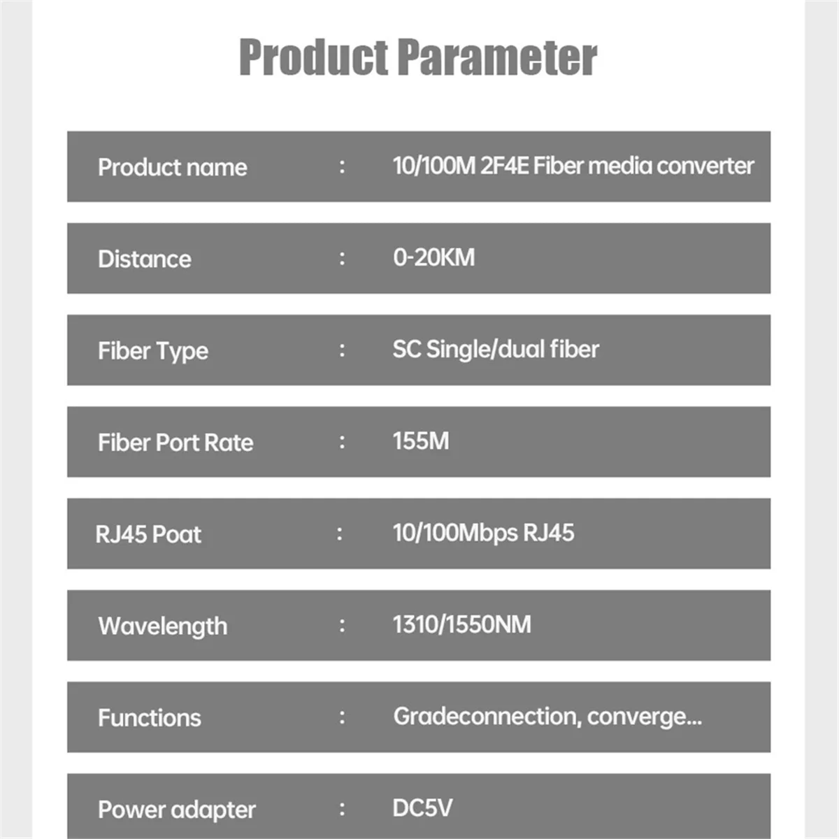 A40I 10/100M 2 광섬유 포트 4 RJ45 포트 광섬유 미디어 컨버터 1310nm/1550nm 단일 모드 단순 20km SC US 플러그