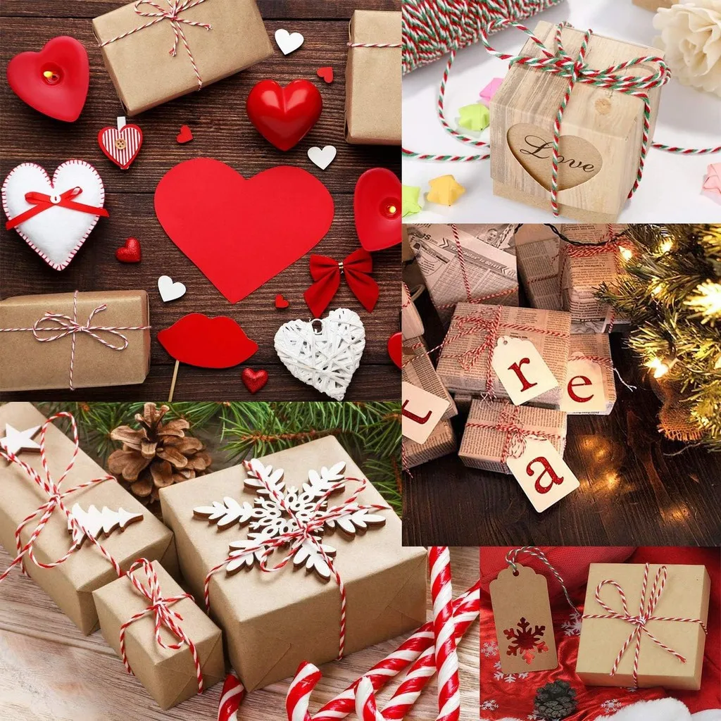 100M/Roll 2mm Red Green White Cotton Rope for Handmade Crafts Christmas DIY Gift Wrap Packaging Baking Twine Ribbons 