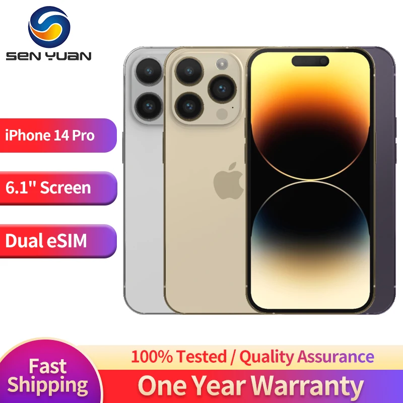 Apple iPhone 14 Pro Dual eSIM 128/256/512G/1TB ROM 6GB RAM 6.1" Super Retina OLED Face ID NFC A15 5G 98% New 14 pro Cell Phone