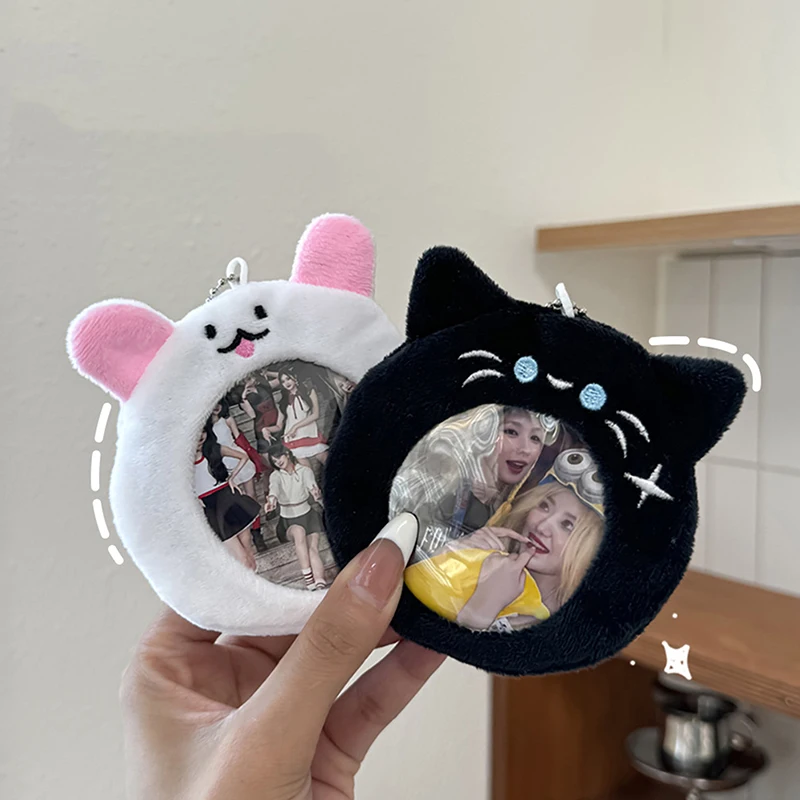 New Cartoon Cat Storage Bag Student Transparent Display Bag Cute Plush Badge Protective Cover