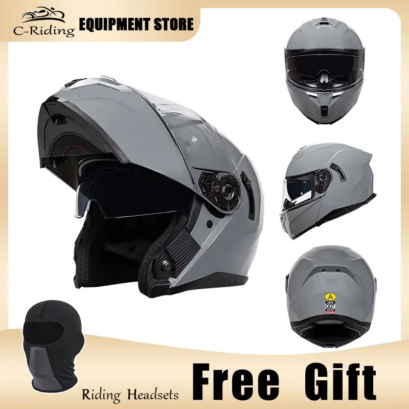 

DOT Approved Full Face Motorcycle Helmets Racing Flip Up Motocross Helmet with Dual Lens Modular Helmet for Chopper Moped