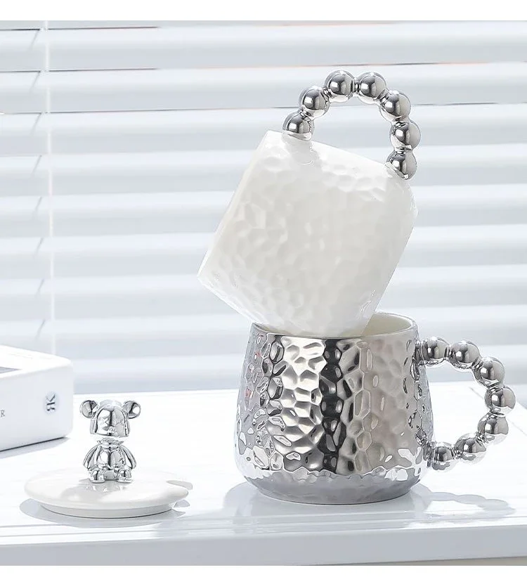Description Picture 2 of itemEuropean Style Couple Ceramic Coffee Cup Galvanized Silver Bear Mug Gift Office Teacup Living Room Breakfast Mug Home Decoration