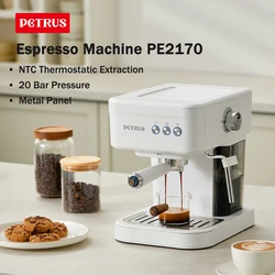 Petrus Espresso Coffee Maker 51MM 20 Bar with Metal Panel Powerful Steam Wand for Amerlcano Mocha Latte,PE2170