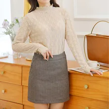 

Tulle Lace Womens blouses Summer Spring transparent Mesh Basic Long Sleeve top Mock Neck Solid Color Embroidered Floral Lace